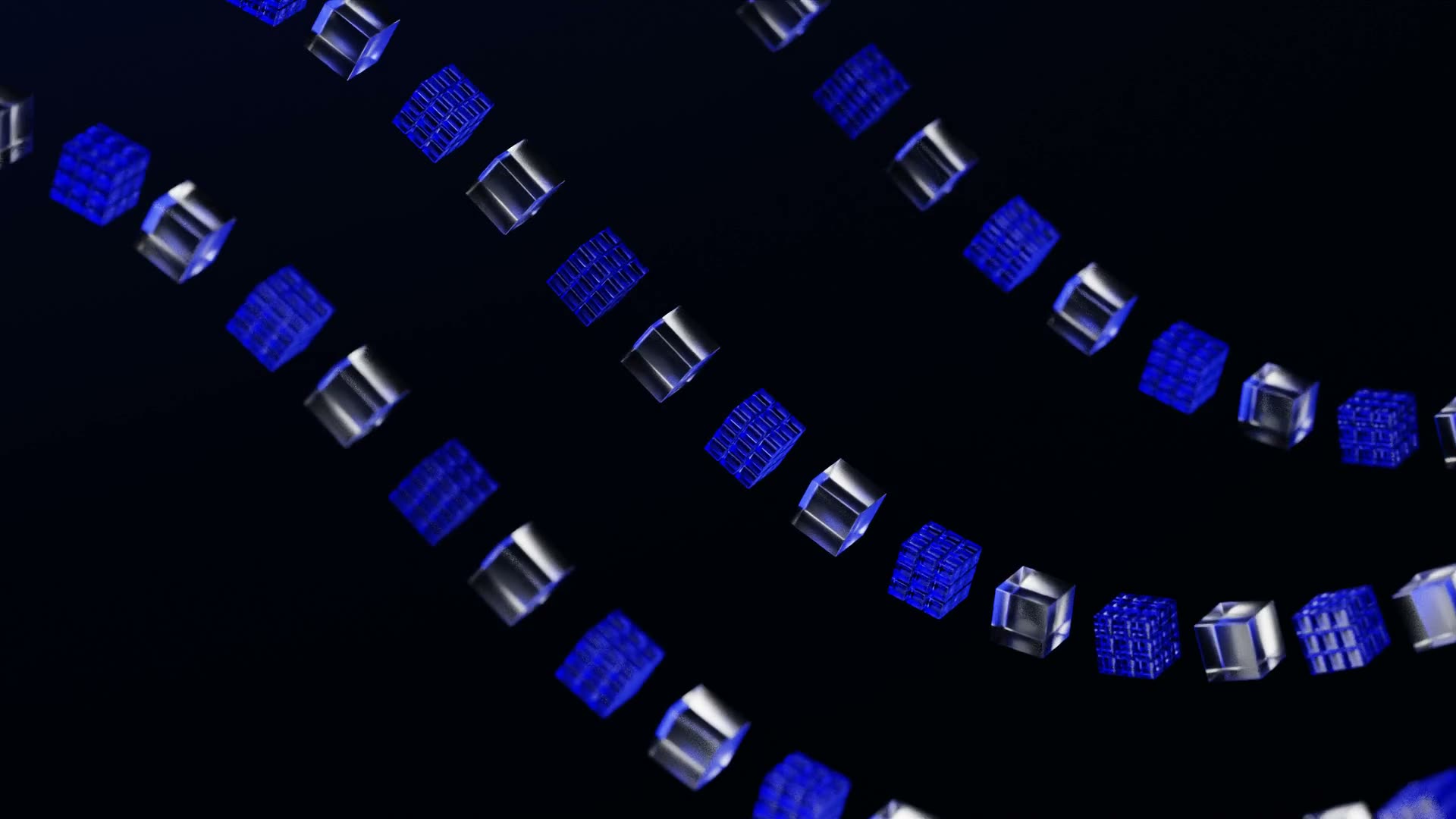 Single glass cube resting on a reflective dark floor with rim lighting